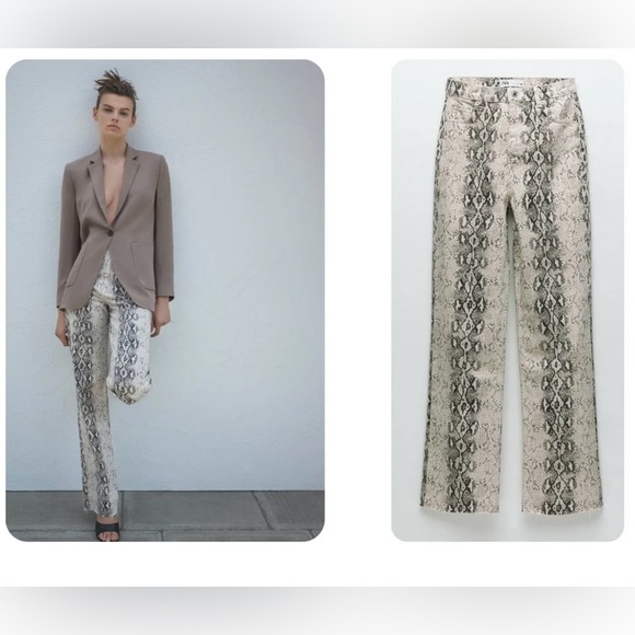 Zara Denim - ZARA Women's Premium White
SNAKE PRINT Jeans 90's Wide Leg Size:USA 6 high rise